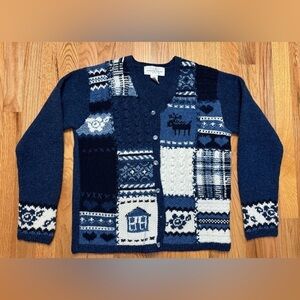 Jones New York SPORT Hand Knit Wool Women Sweater Blue & White Grandmacore cozy